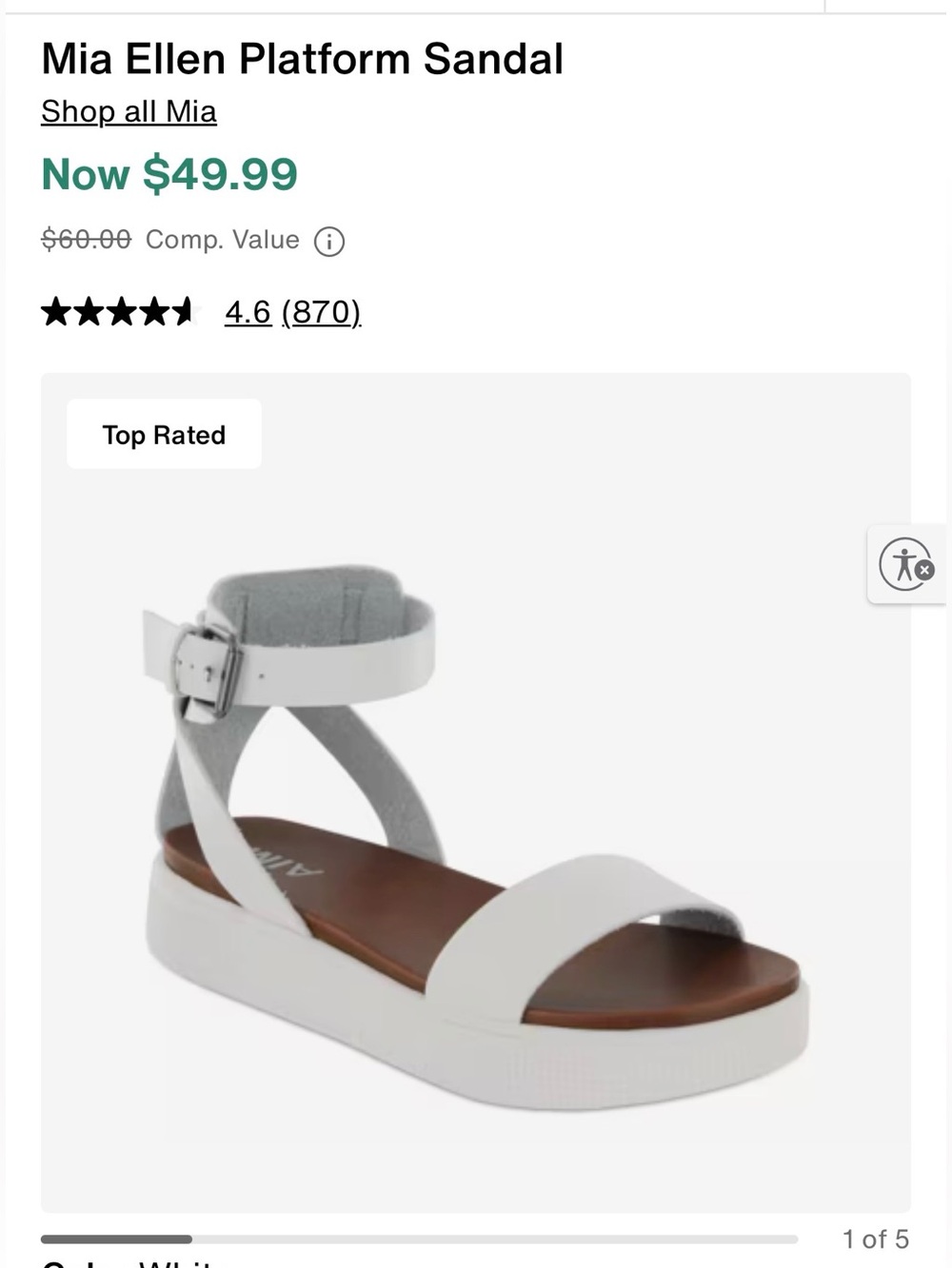NWOT- Mia Ellen Platform Sandal - White